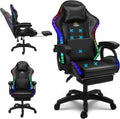RGB Gaming Chair with Massage and Footrest Large Ergonomic Computer Desk Chair Video Gaming Chair with Speakers and Lumbar Support Height & Angles Adjustable Reclining Gamer Chair,Black