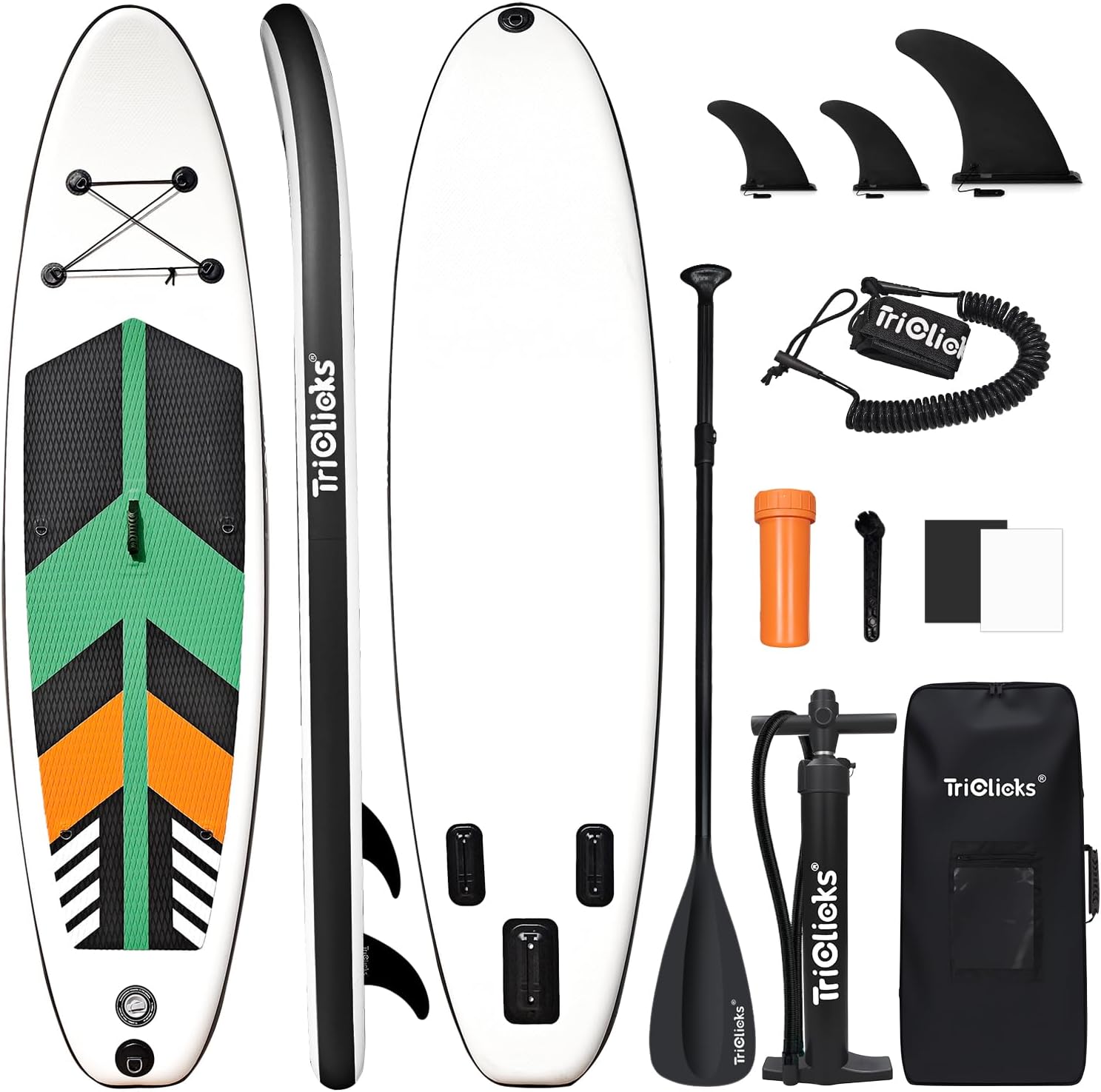 Triclicks Inflatable Stand Up Paddle Board 10ft Surfing Board Kit for Adults, Premium SUP Complete Kit with Adjustable Paddle Hand Pump Fin Leash Backpack