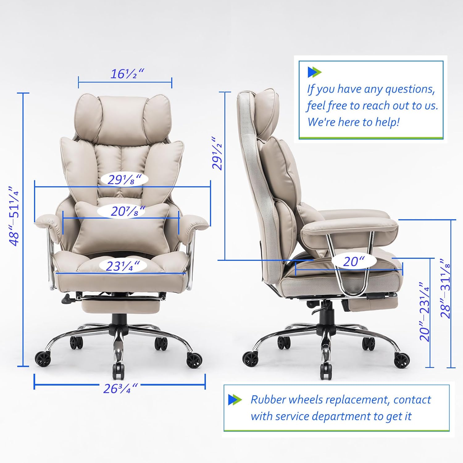 Efomao Big and Tall Office Chair 400lbs – PU Leather Executive Office Chair with Lumbar Support & Leg Rest, Heavy-Duty Computer Chair for Home Office, Grey