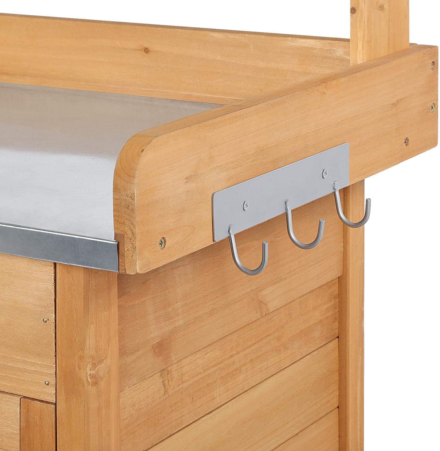 Topeakmart Outdoor Potting Bench Table Work Station Garden Planting with Cabinet & Drawer & Top Shelf & Lower Shelf Natural Wood