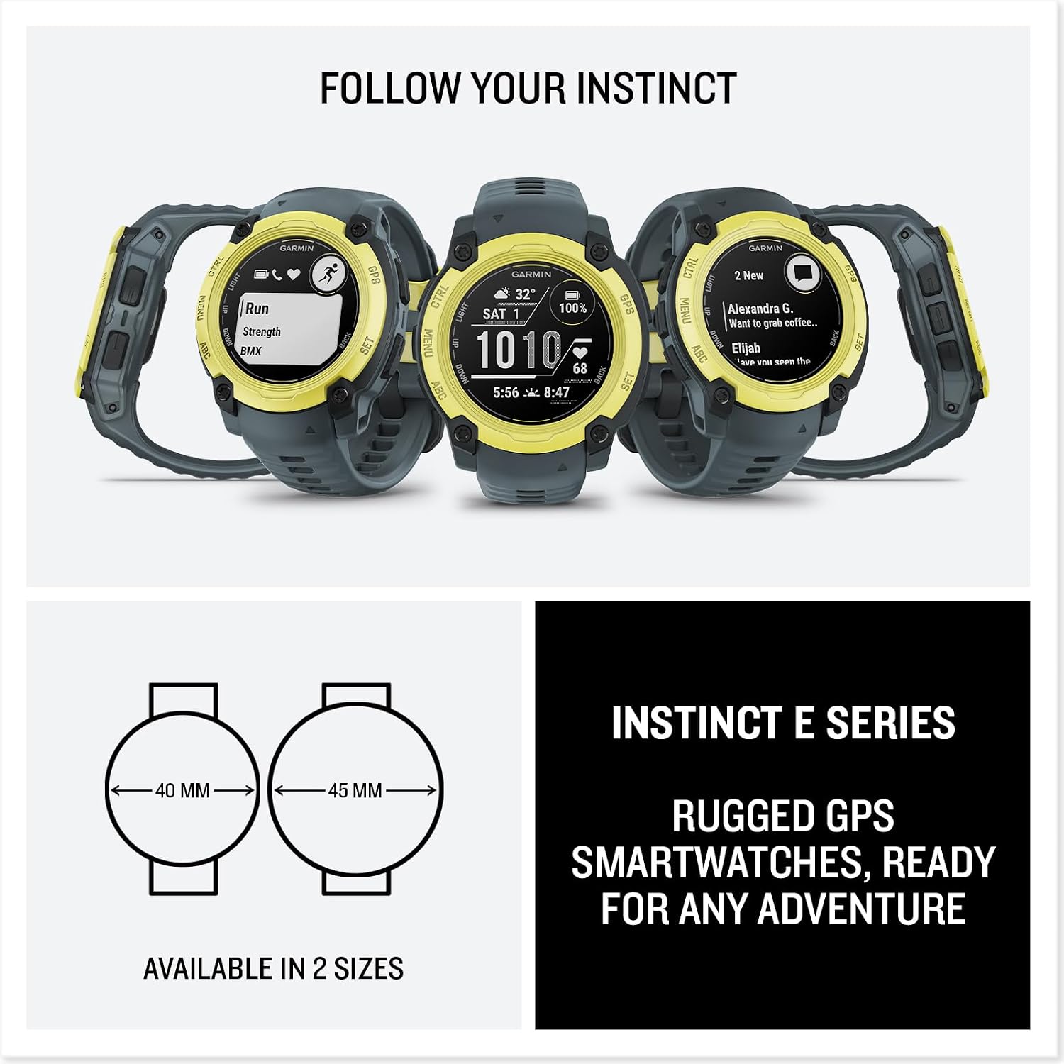 Garmin Instinct E 40mm, Outdoor GPS Smartwatch, 24/7 Health Monitoring, Up to 14 Days of Battery Life, Electric Lime/Twilight (010-02932-01) with Earbuds Bundle