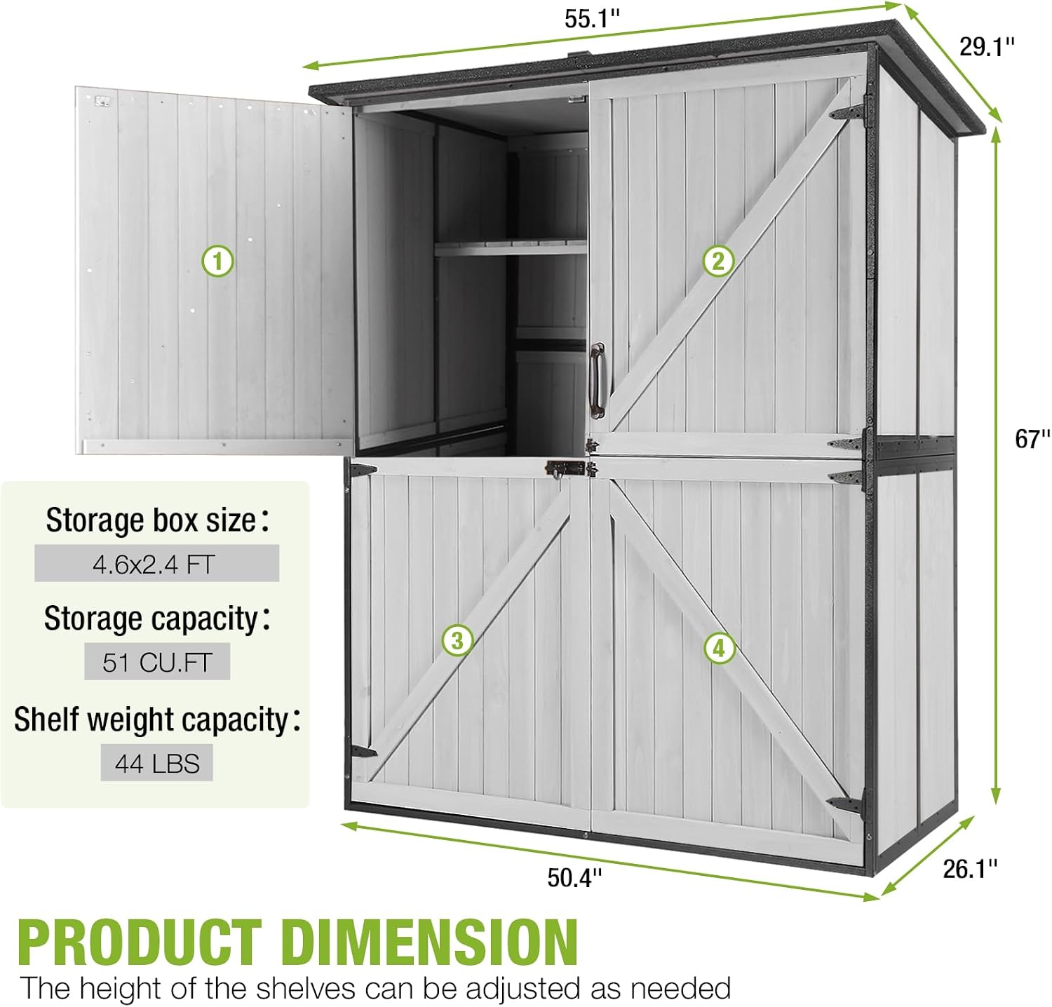 GUTINNEEN 4.6x2.42FT Sheds & Outdoor Storage Shed with All Around Metal Frame,Wooden Tool House with Adjustable Shelfs, Garden Tool Shes for Backyard Garden Patio Lawn, White