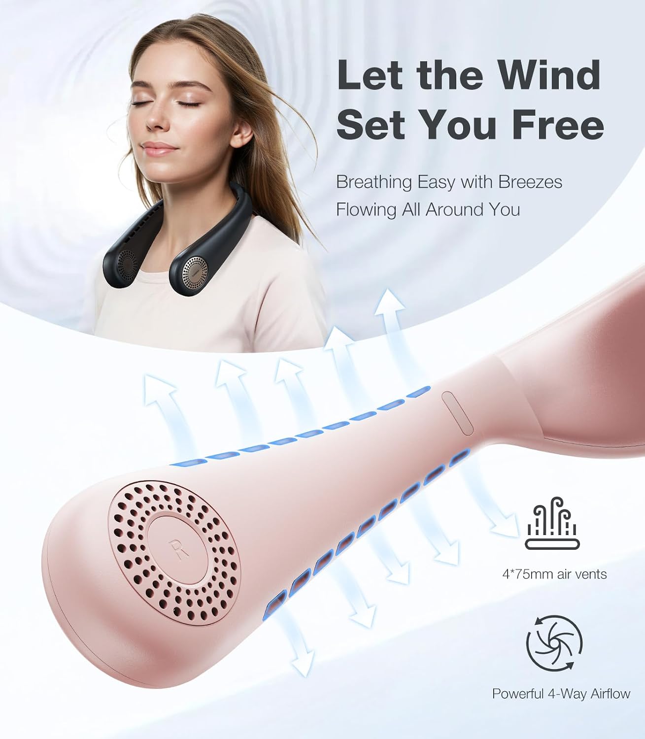 TORRAS COOLiFY Air 2026 Upgraded Neck Fan Air Conditioner, Ultra-Light Portable Fan Rechargeable, Personal Cooling Neck with 3 Modes Fan/Cooler/Heat for Travel, Camping, Outdoor Gift for Women, Pink