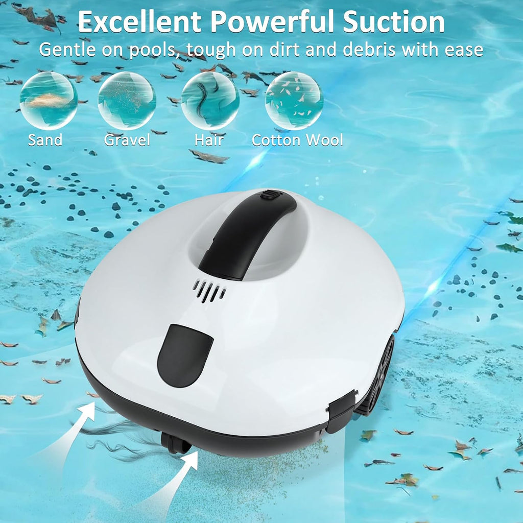 130 Mins Runtime Cordless Robotic Pool Cleaner Portable Lightweight Automatic Vacuum Self-Parking 5200mAH Fast Charging Powerful for Above-Ground Swimming Pool up to 861Sq.ft (White)