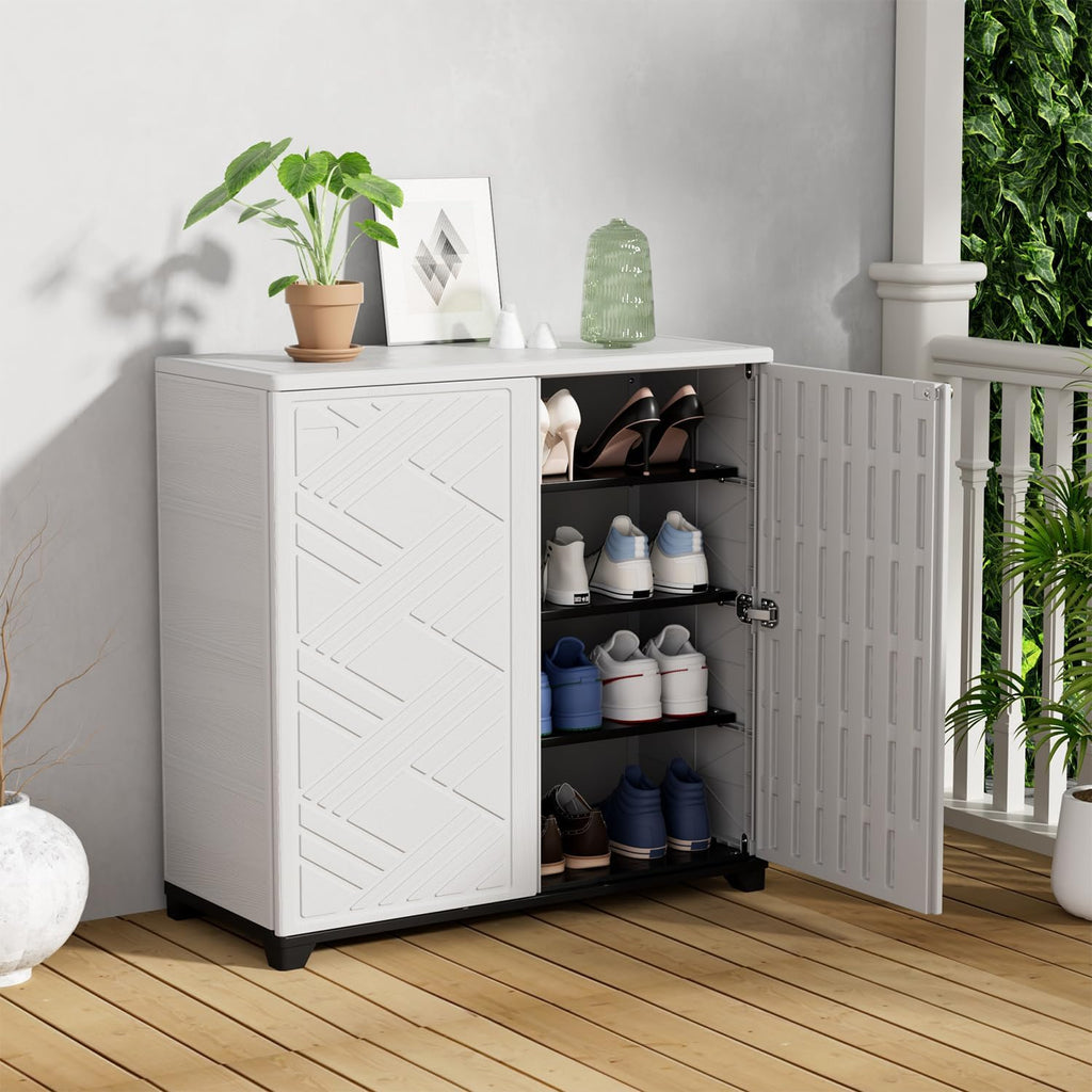 KINYING Outdoor Storage Cabinet Waterproof, 60 Gallon Resin Outdoor Storage Shed for Patio/Garden/Backyard, Outdoor Storage Box for Cushions,Garden Tools and Pool Supplies(White W/O Shelving)