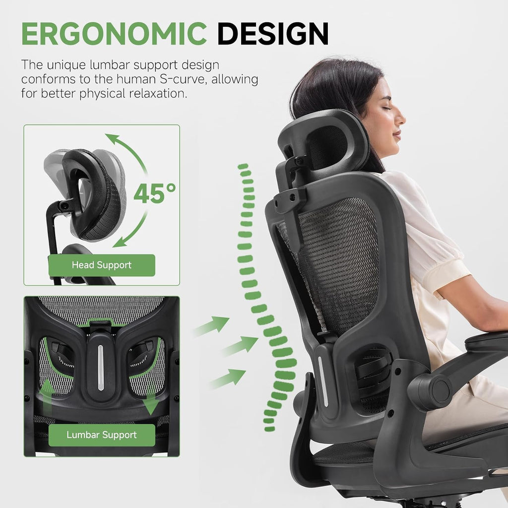 GTPLAYER Office Chair, Home Ergonomic Desk Chair with High Back Mesh, Mesh Office Computer Desk Chairs with Adjustable Lumbar Support, Rolling Work Swivel Task Chairs with 3D Armrests and Headrest