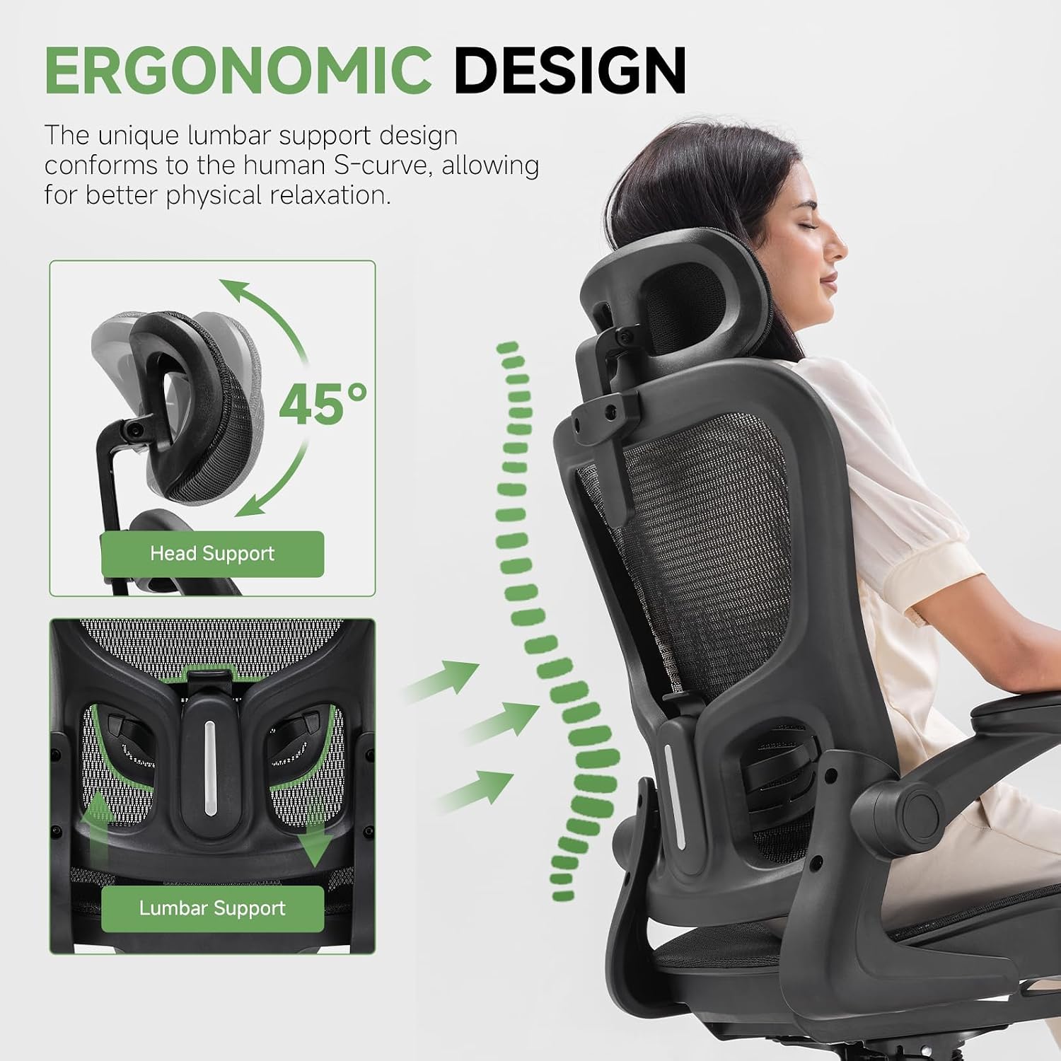 GTPLAYER Office Chair, Home Ergonomic Desk Chair with High Back Mesh, Mesh Office Computer Desk Chairs with Adjustable Lumbar Support, Rolling Work Swivel Task Chairs with 3D Armrests and Headrest
