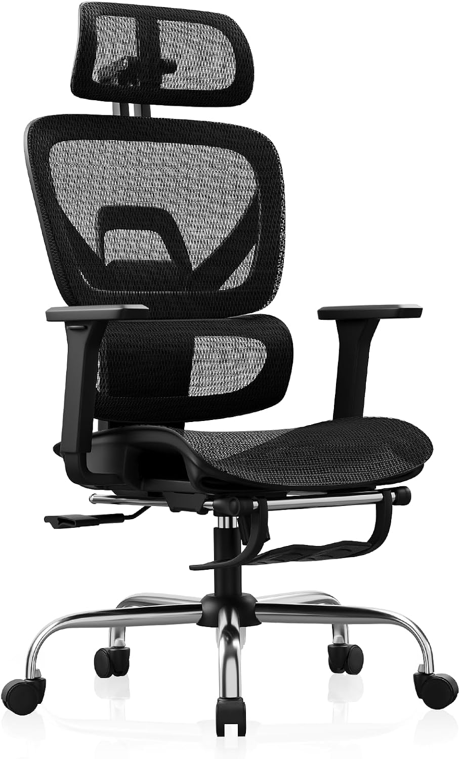 Synorla Ergonomic Office Chair with Footrest, Mesh Desk Chair with 135° Recline, Adjustable Lumbar Support, 3D Armrests and Headrest, Swivel Computer Chair for Home Office