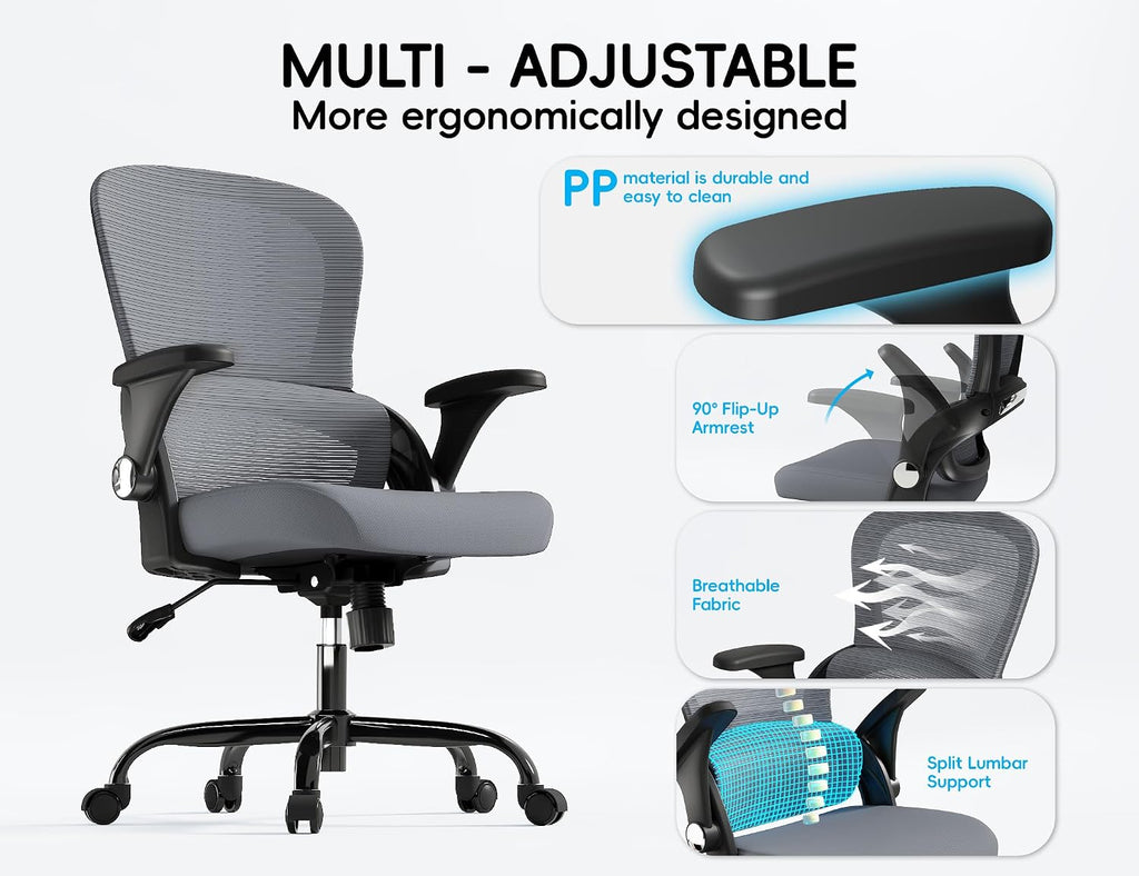 TRALT Office Chair - Ergonomic Office Chair with Back Support, Home Office Desk Chairs, 330lbs Wide Seat Big and Tall Office Chairs, Comfy Desk Chair for Work, Study, Office, Gaming (Black Grey)
