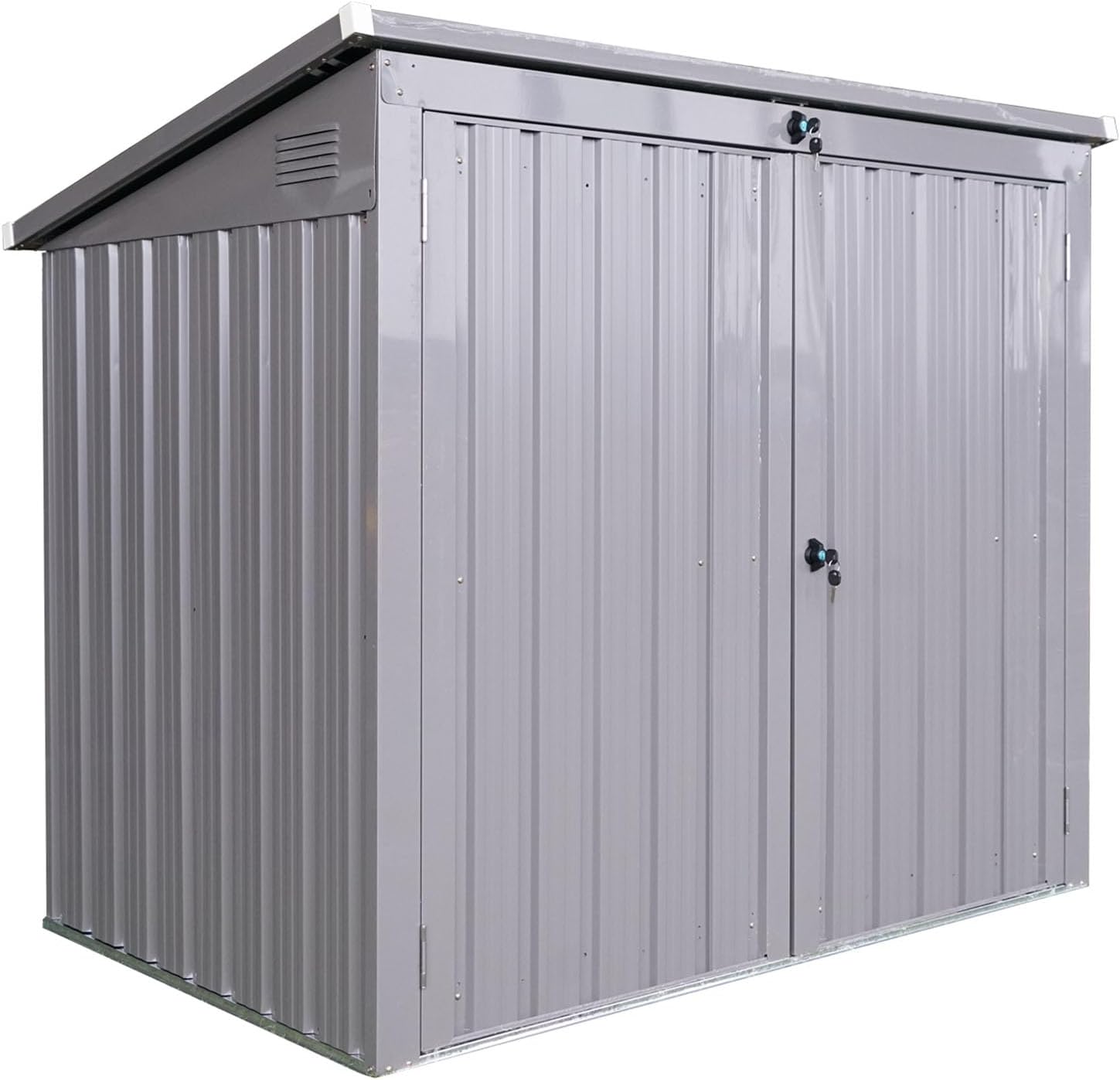 62' Grey Metal Outdoor Storage Shed with Sloped Roof, Lockable Tool Shed for Trash Cans, Garden Tools, Firewood, or Pet House, Waterproof, Galvanized Steel (Grey)