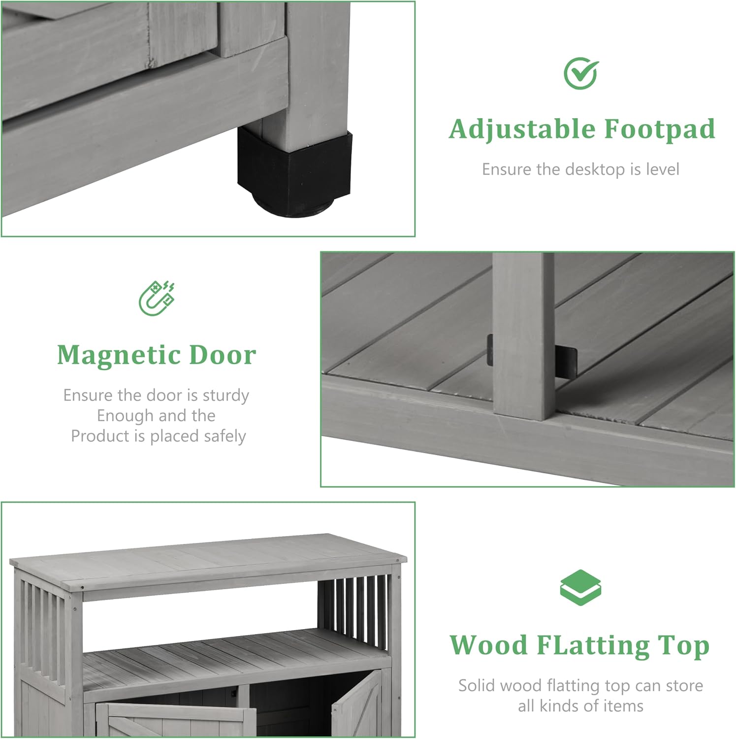 Outdoor Potting Bench with Storage Cabinet, Wood Workstation for Outdoor Patio, Garden (Grey, 42×18×37')