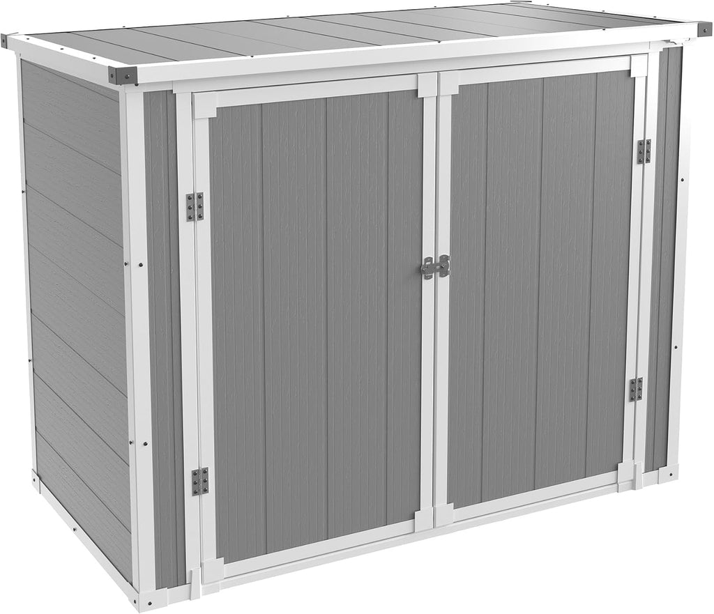 Storage Shed Outdoor Plastic Garden Shed Tool Resin Shed with Floor Waterproof Horizontal Storage Deck Box Outside Storage Container with Lockable Door for Patio（Light Grey）
