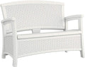 Suncast Elements Stylish Lightweight Loveseat Outdoor Seating with Convenient Built in Universal Storage, and All Weather Resin, White