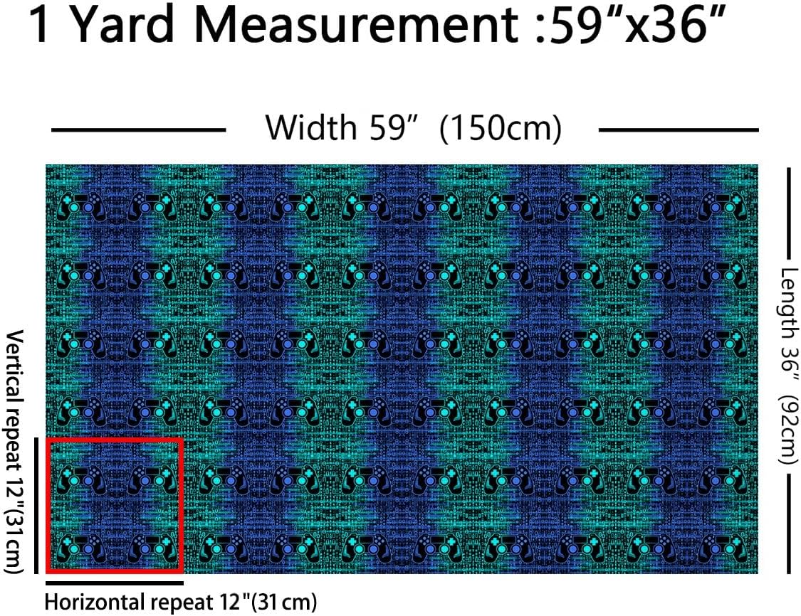 Feelyou Gamer Fabric By The Yard 10 Yards Kids Gaming Decorative Soft Flannel Fabric for Boys Gamegamepad Upholstery for Chairs Modern Game Console Controller Green Blue