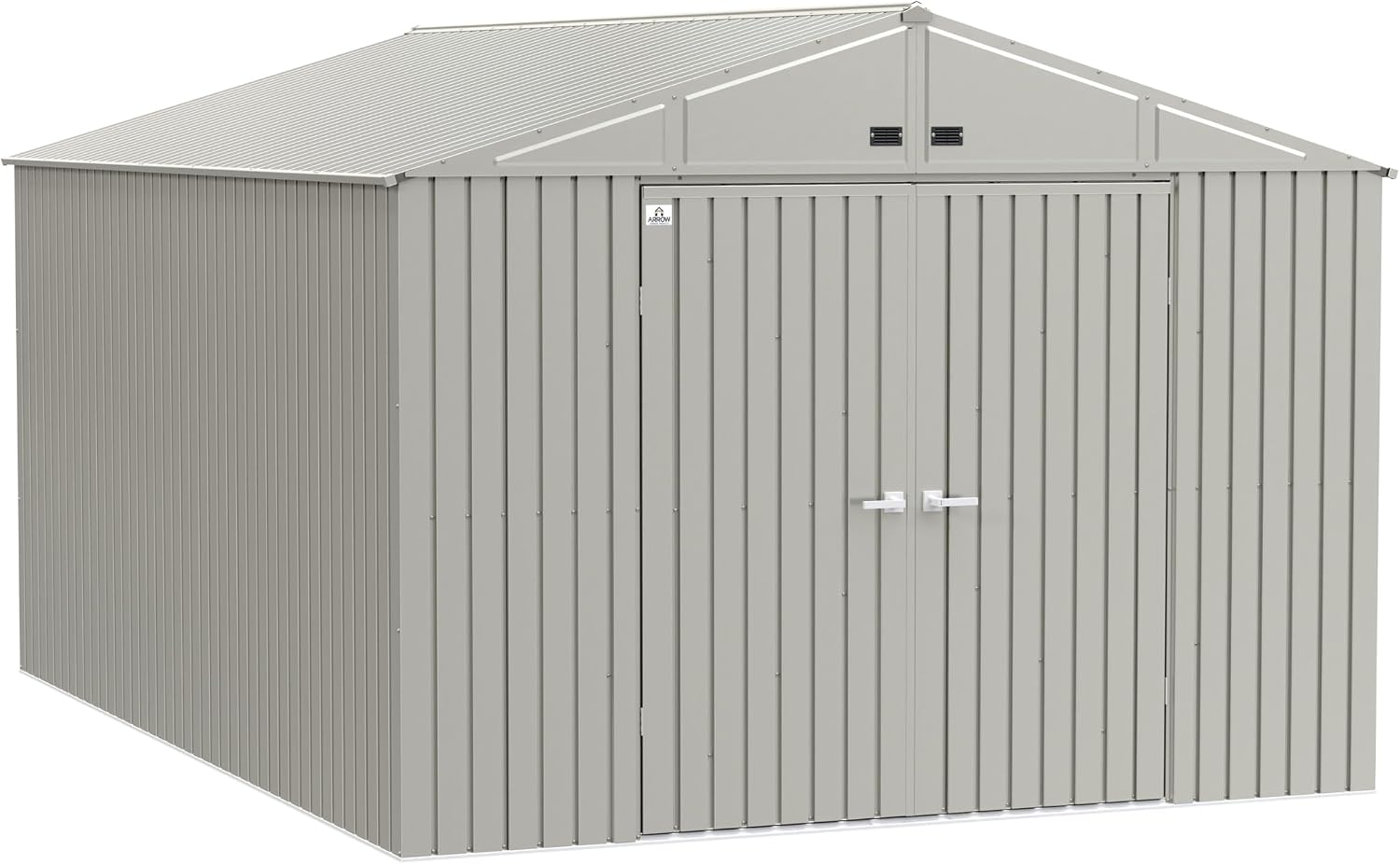Arrow Shed Elite 10' x 14' Tall Outdoor Steel Storage Shed with High Gable and Lockable Doors Storage Building, Cool Grey