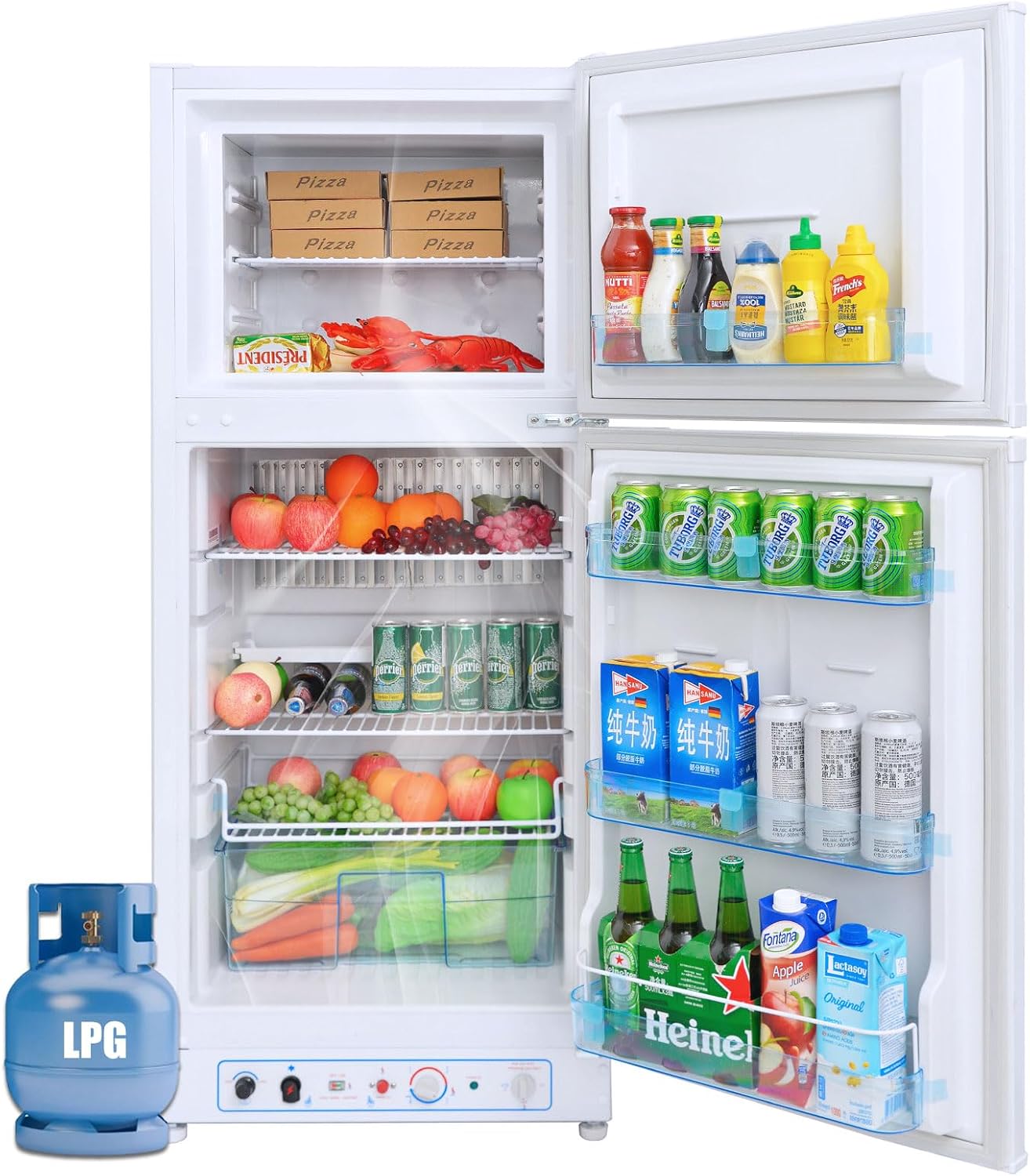 Smad Propane Refrigerator With Freezer 6.1 cu.ft, Off Grid Propane Refrigerator, Gas Fridge, 110V / LPG with Top Freezer, for Garage,RV,Food Truck,Chalets Use, White