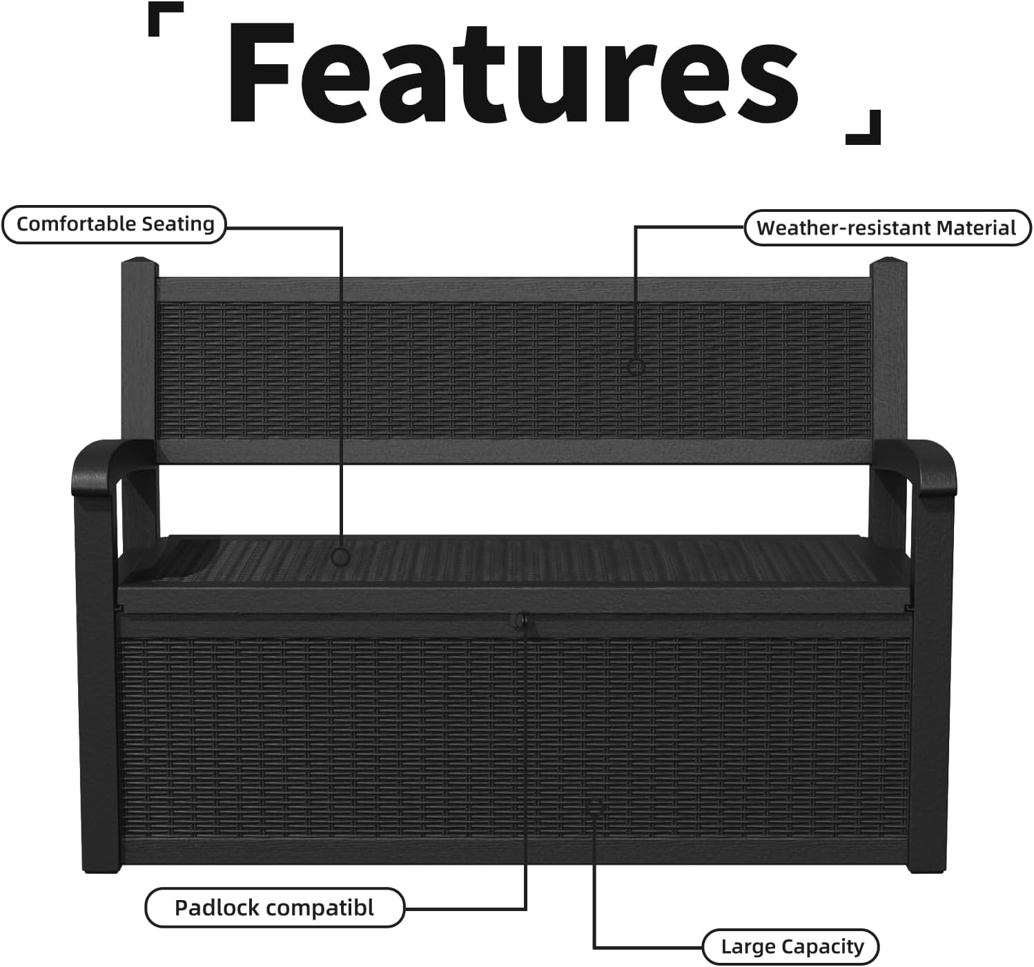 Outdoor Storage Bench - Waterproof Resin Patio Bench, Multi-Functional Patio Bench with 70 Gallon Storage for Garden, Deck or Entryway