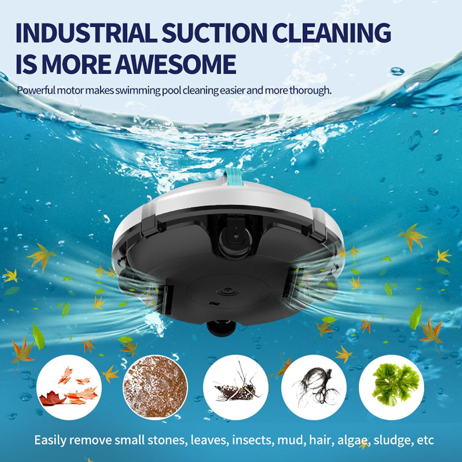 Cordless Automatic Pool Cleaning Robot, Dual Motor Pool Cleaning Vacuum, 5200mAh Battery Self-Parking