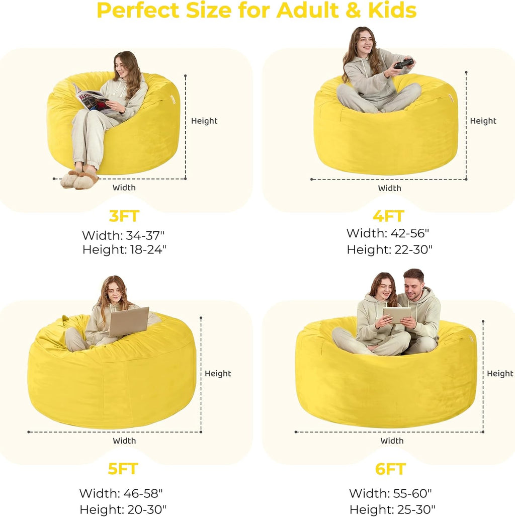 HABUTWAY Bean Bag Chair: Giant 5' Memory Foam Furniture Bean Bag Chairs for Adults with Microfiber Cover 5Ft(Mustard)