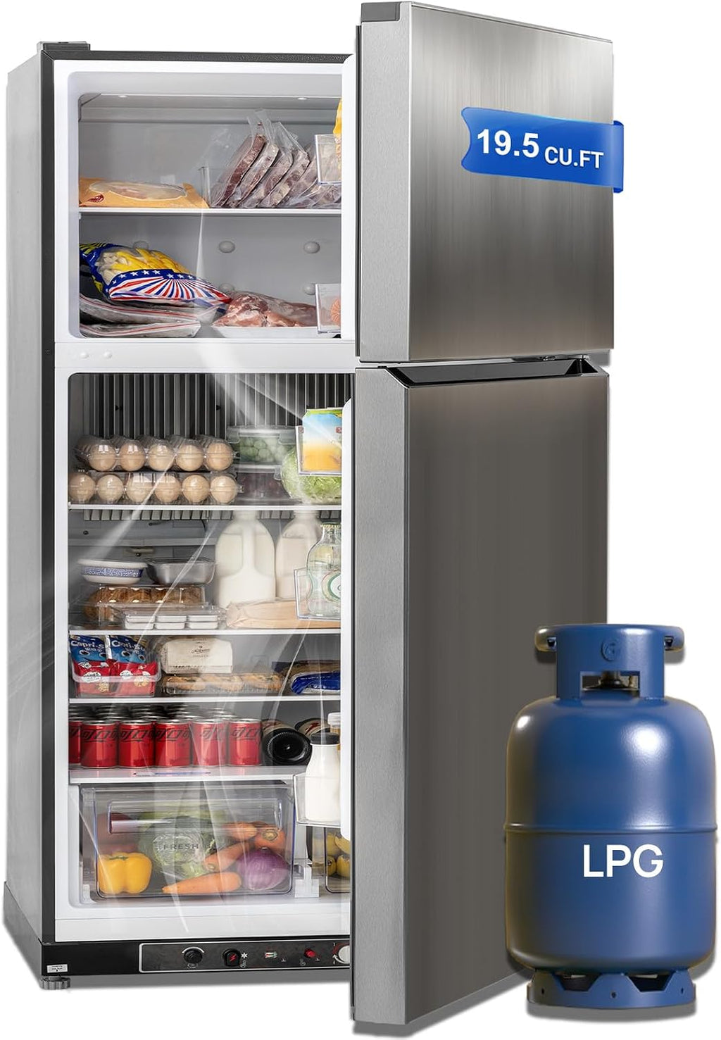 Smad Propane Refrigerator 19.5 cu.ft, Off Grid Propane Refrigerator with Freezer, Propane Fridge Powered 110V/LPG with Top Freezer, for Garage,RV,Cabin,Food Truck,Cottages Use