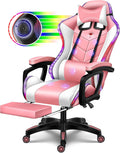 Ergonomic Pro Gaming Chair with LED Lights and Speakers, Video Game Chair with Massage and Footrest, High Back Computer Chair with Lumbar Support and Headrest, Adjustable Height, for Adult Teens.,Pin