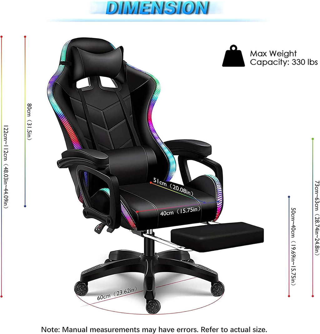 Gaming Chair with Speakers and RGB Lights, Video Game Chairs Ergonomic Pro Office Chair with Full Massage Lumbar Support, 90°-135° Backrest Adjustable Computer Chairs with Footrest,Red