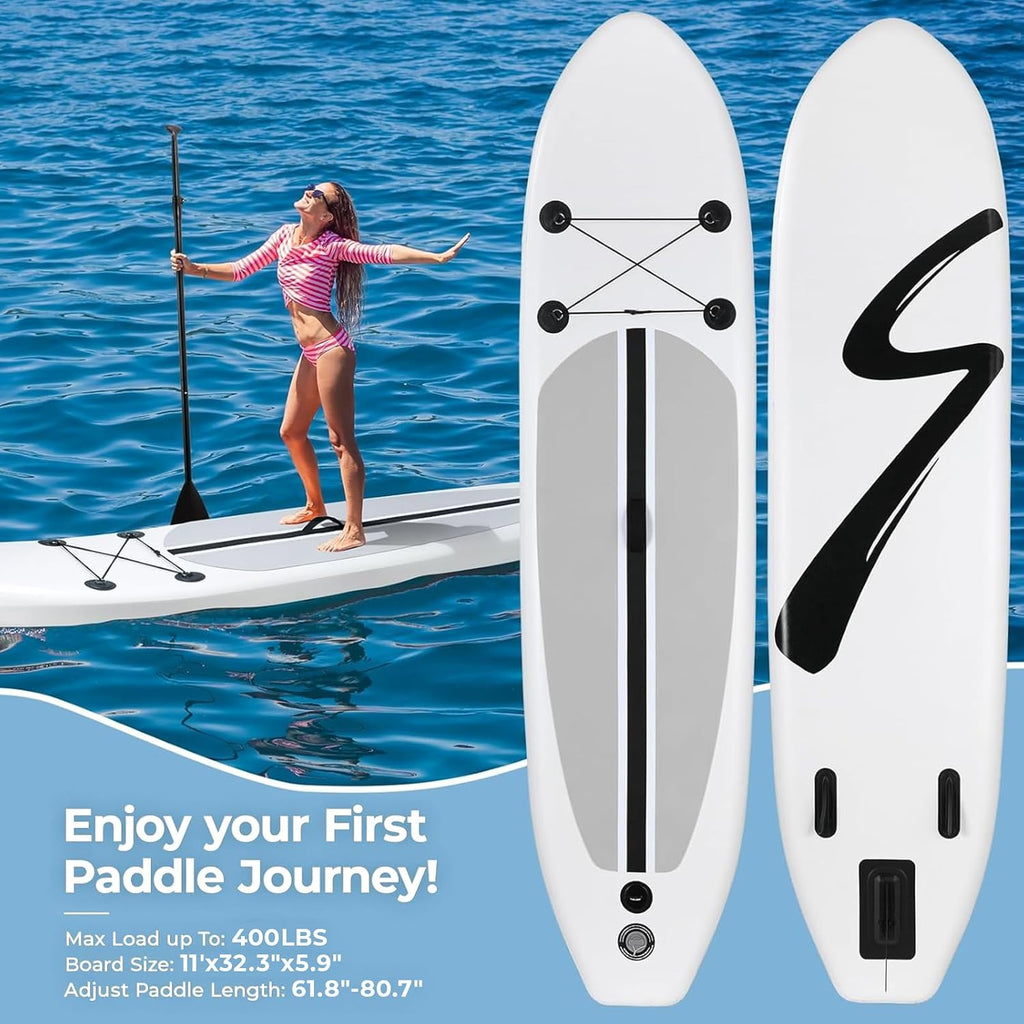 TLSUNNY 11FT Inflatable Stand Up Paddle Board, 3 Fins Paddleboard with Full SUP Accessories for All Skill Levels, Portable Two-Way Hand Pump and Carry Bag, 400LBS