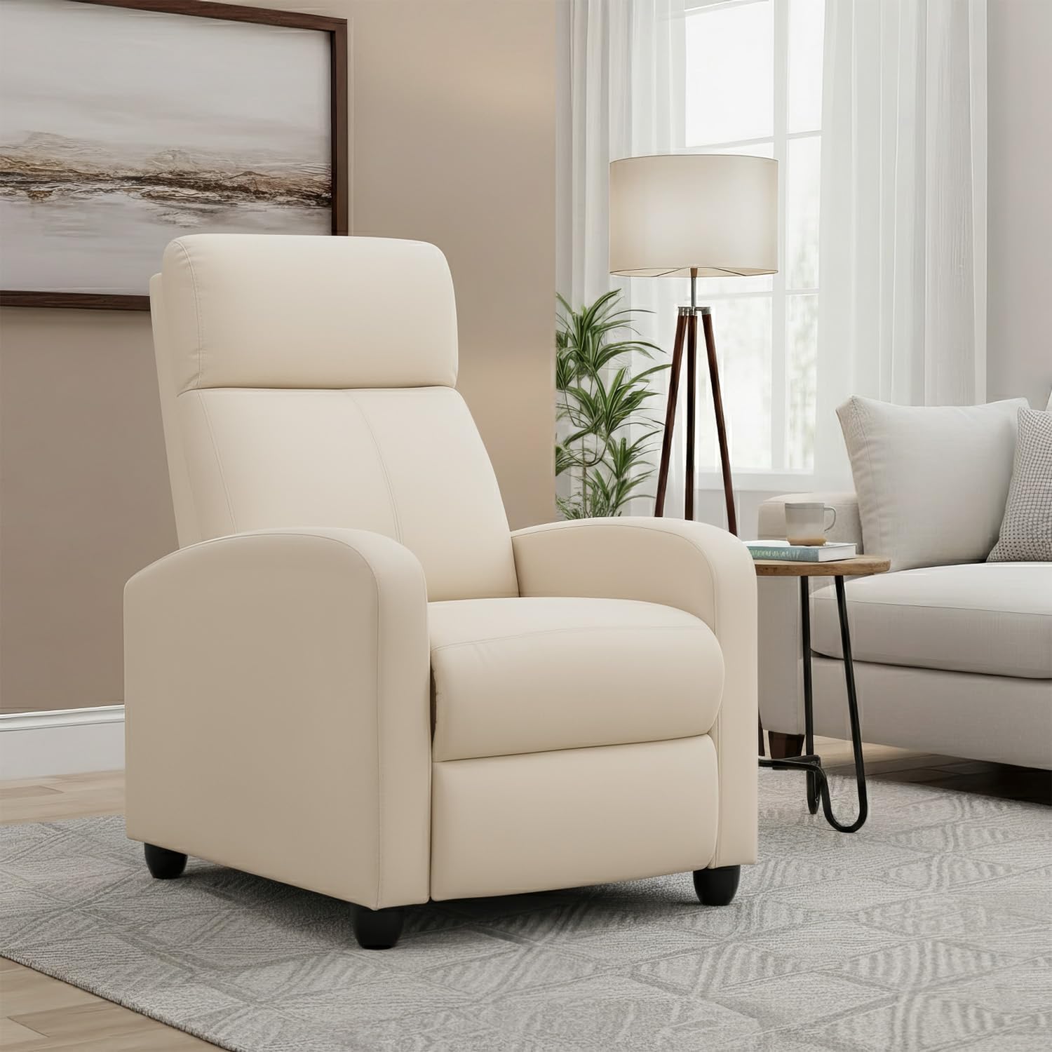 BestMassage | Recliner Chair | with 2 Point Massage Function | Textile Beige | with Lumbar Support, Adjustable Push Back, Footrest & Padded Seat | Easy Assembly | for Living Room, Home Theatre