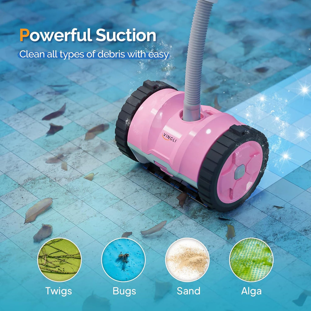 VINGLI Automatic Suction Pool Cleaner Robot for Inground Pools – Powerful Suction-Side Vacuum with 40FT Tangle-Free Pool Cleaner Hose - Ideal for Pool Cleaning Kits & Equipment, Comfort Pink&Gray