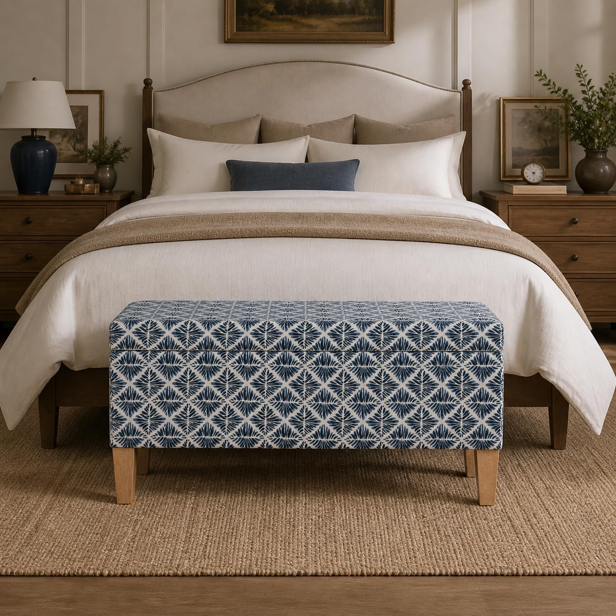 HomePop Large Decorative Storage Bench - Blue Geometric Pattern