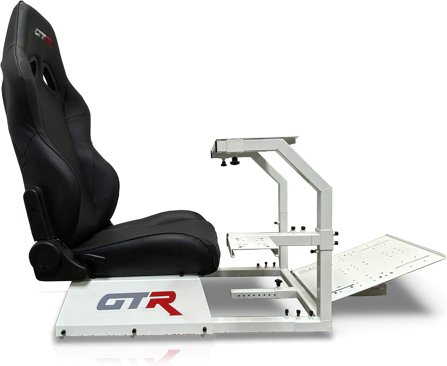 GTR Simulator GTA Model White Frame with Black Adjustable Leatherette Seat Racing Driving Gaming Simulator Cockpit Chair