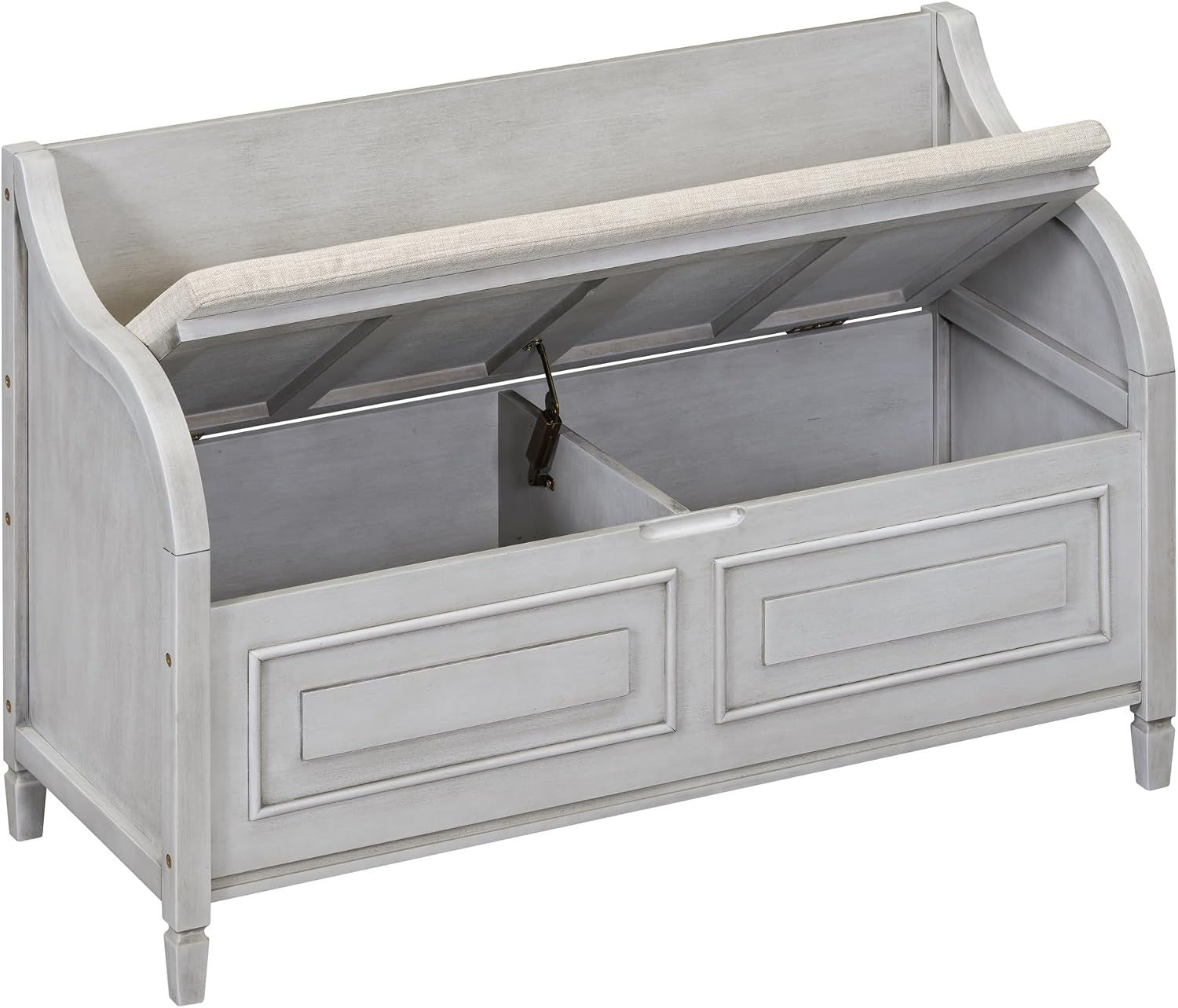 Bellemave Storage Bench with Safety Hinge Wooden Entryway Benches with Shoe Cabinets Under Seat Multifunctional Storage Bench for Entryway, Foyer or a Mudroom (Grey Wash + Beige)