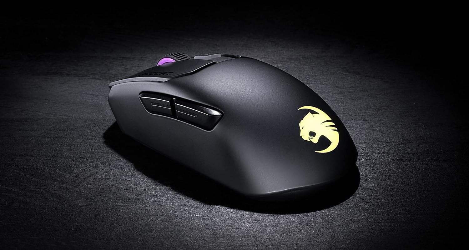 ROCCAT Kain 200 Wireless PC Gaming Mouse, AIMO RGB Backlit Lighting, Owl-Eye Optical Sensor, Ergonomic Mouse Feel, 5 Side Buttons, Adjustable Up to 16,000 DPI, Up to 50 Hour Battery Life, Black