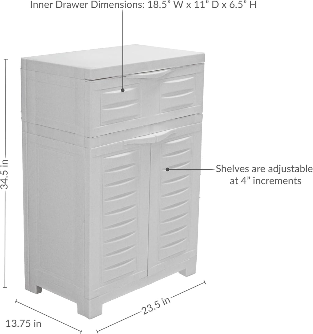 Sunnydaze 34.5' H Resin Garage Storage Cabinet - Garage Cabinet with Adjustable Shelf - Freestanding Utility Storage for Laundry Room, Office, Basement - Speckled White