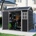 8x6 FT Resin Storage Sheds Outdoor with Floor, 2 Windows & Lockable Door Storage Shed - Waterproof Garden Tool Shed, Patio & Backyard Tool Storage Cabinet Use - Black
