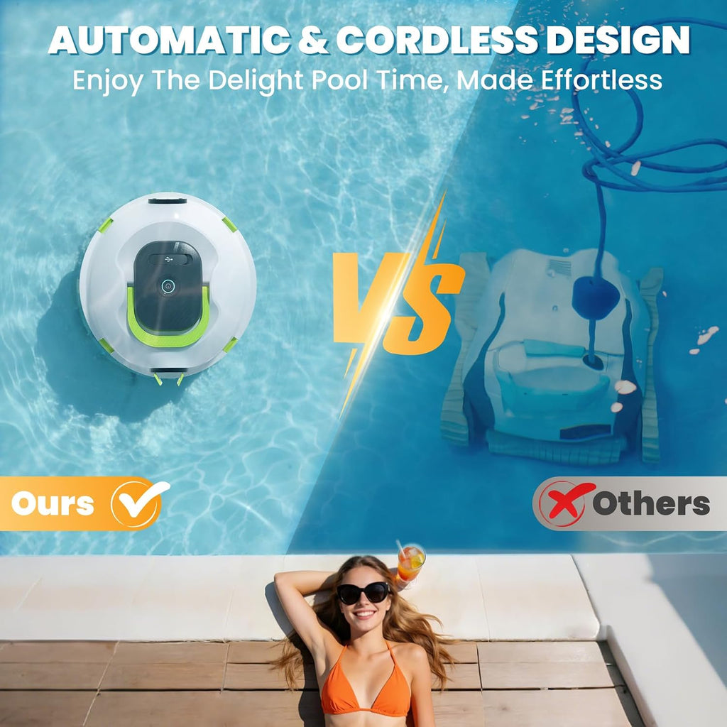 Y20 Robotic Pool Cleaner, Cordless Pool Vacuum for Above Ground & Inground Flat Pools with Dual Motors, 120 Min Runtime, Auto-Parking, Powerful Pool Vacuum Robot for Up to 1100 Sq.Ft