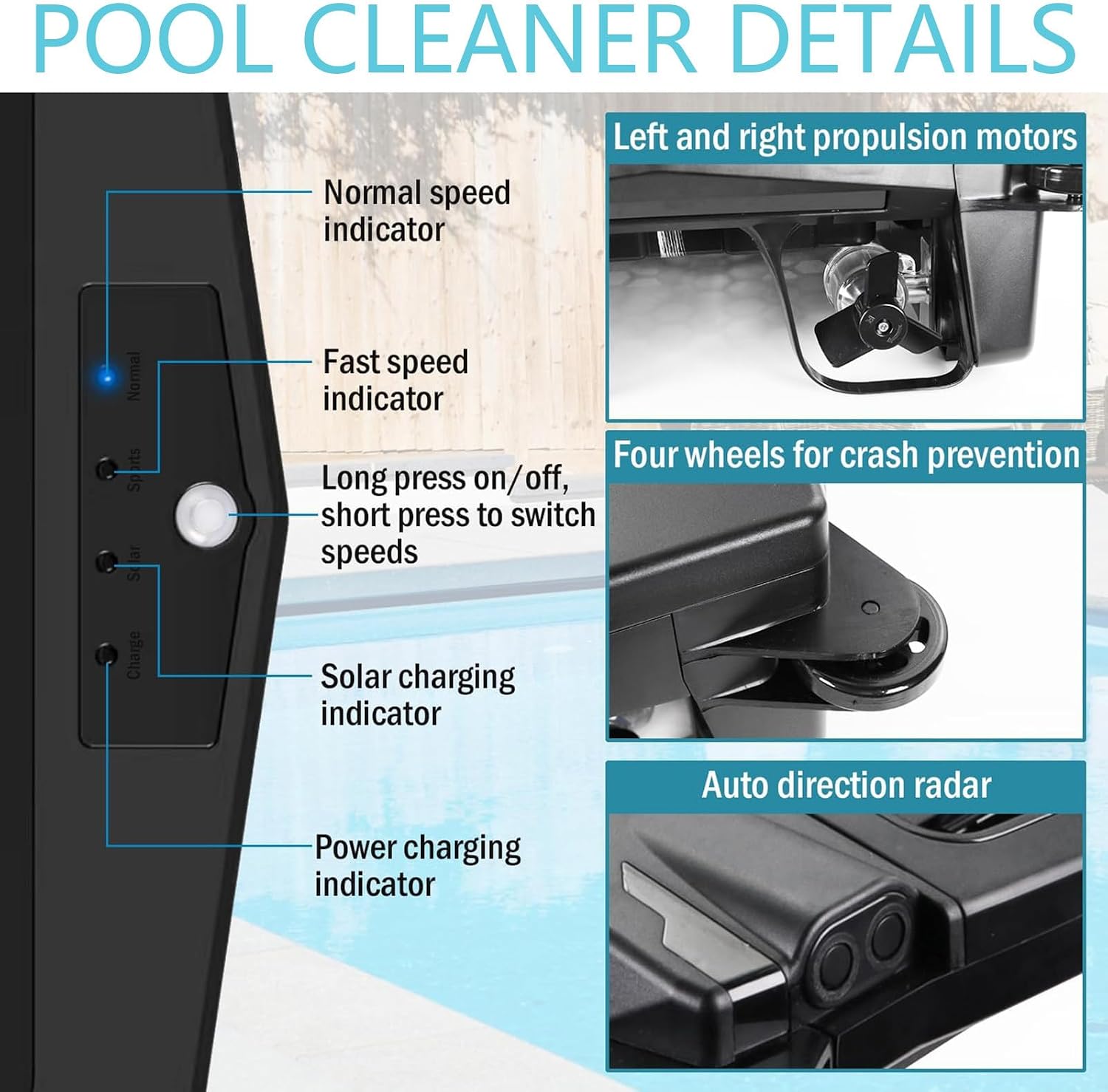 Pool Cleaner Robot, Solar Rechargeable Dual-Mode Pool Cleaning Robot, Cordless Robot Pool Cleaner, Solar Automatic Robot Pool Skimmer