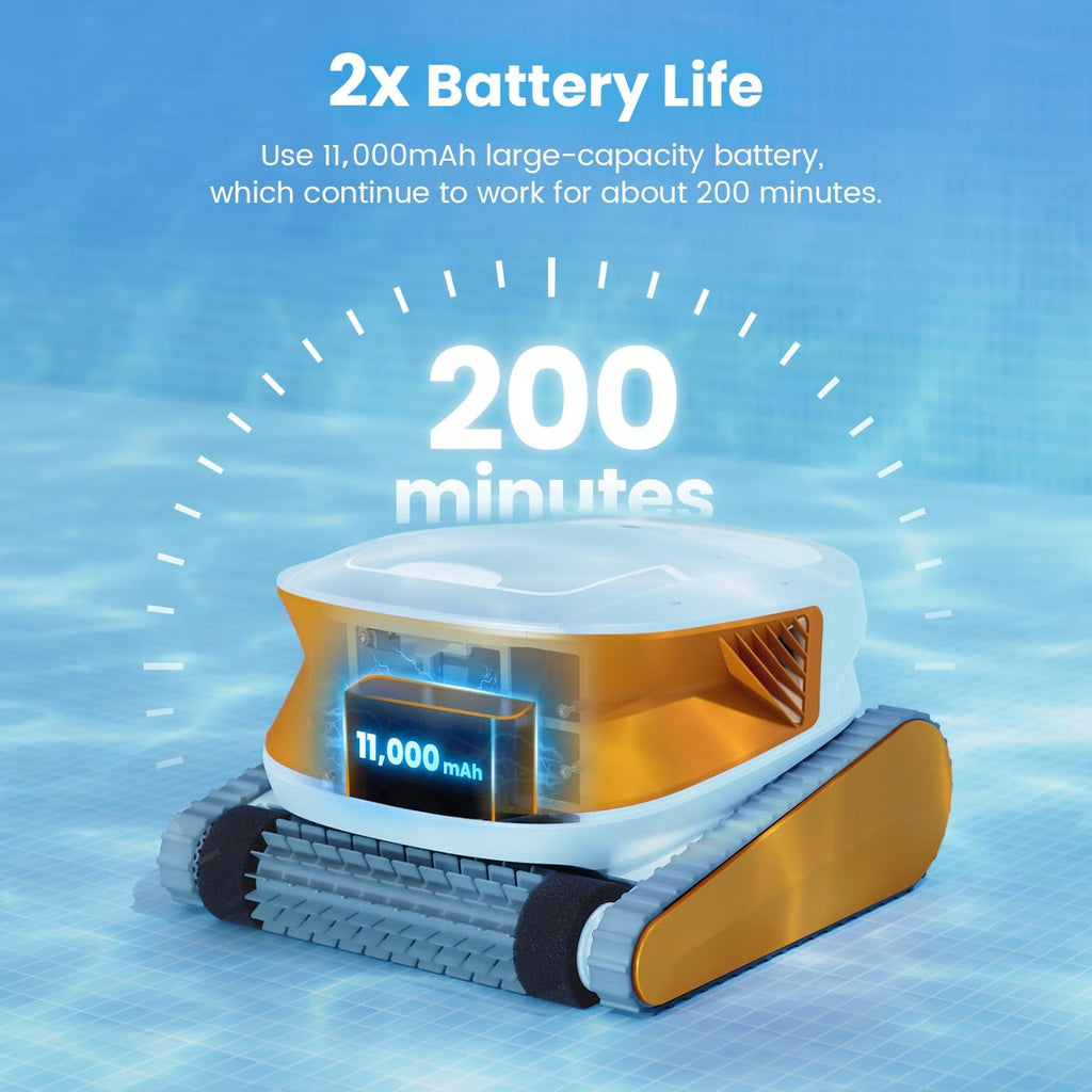 Hydro3 Robotic Pool Cleaner, 150W Cordless Pool Vacuum for Inground/upground Pool Max 861-1070 sq.ft, 200mins Runtime, 2xBrushless-Motor, 4.1L Filter Basket, Wall Climbing/Waterline Clean