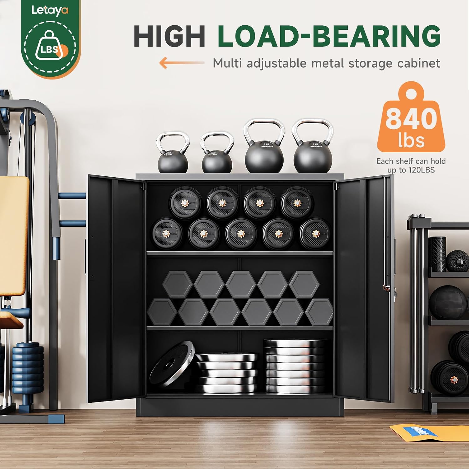 Letaya Metal Storage Cabinets with Lock, Small Locker Steel Cabinets, Adjustable Shelves 2 Doors for Home,Office, Warehouse,Garage(Black-36)