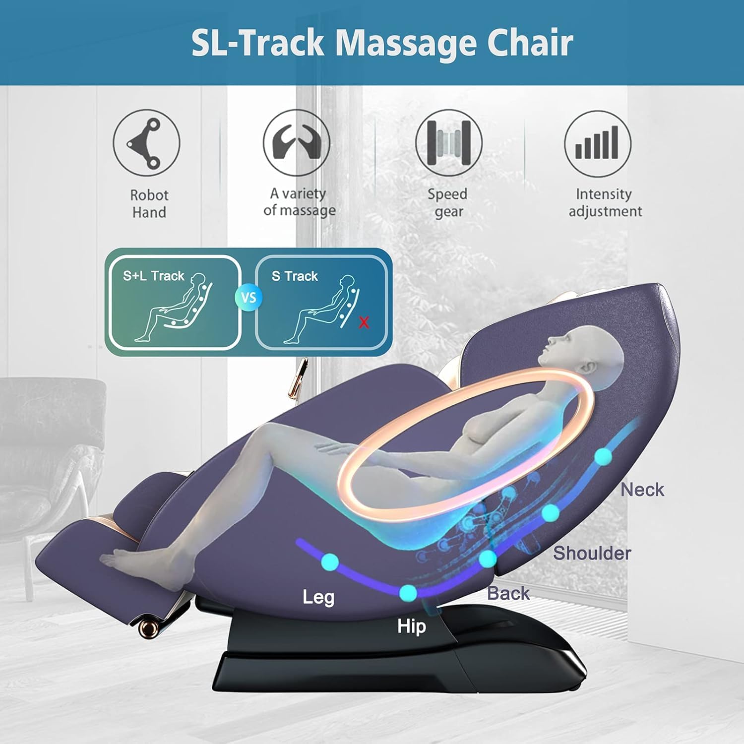 OWAYS 3D Massage Chair, SL-Track Full Body Shiatsu Massage Chair Recliner with Yoga Stretching, Anion, Zero Gravity Massager, Heating and Foot Roller