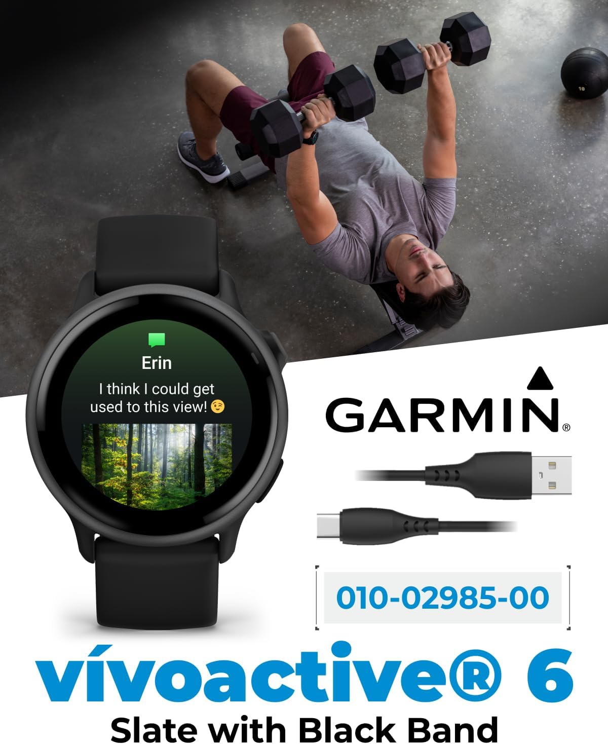 Garmin Vivoactive 6 - Health & Fitness Smartwatch, 1.2 in Bright AMOLED Display, GPS Sports Tracking, Up to 11 Days of Battery, Slate with Black Band w White Earbuds Bundle