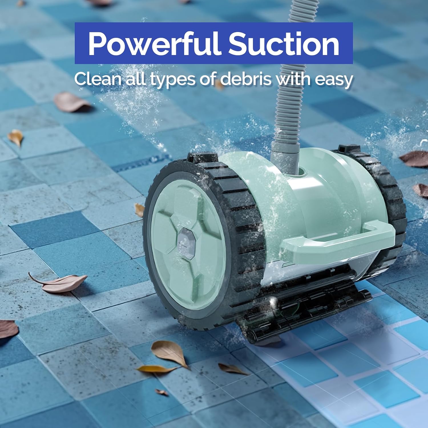 (2025 Upgrade) VINGLI Automatic Suction-Side Pool Vacuum Cleaner, Powerful Wall-Climbing Sweeper for Inground Pools, Includes 39.6ft Tangle-Free Hose (Green&Gray)