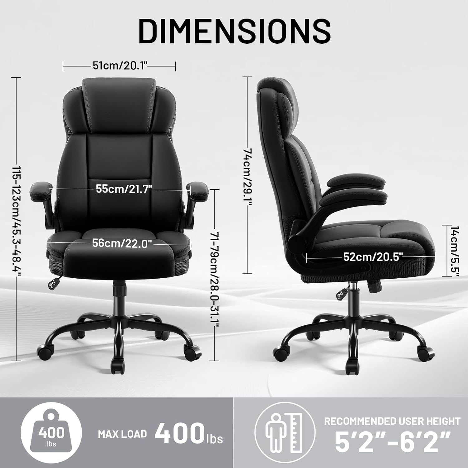 AreShark Ergonomic Office Chair with High Back Headrest,PU Leather Executive Desk Chair Padded Flip-Up Armrests,Lumbar Support,Swivel Computer Chair for Home Office & Gaming,Black
