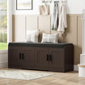 Homleke 2-Tier Storage Bench, Shoe Bench with Thickened Padded Seat Cushion, Entryway Bench with 4 Doors, Adjustable Shelf, 13.8' D x 45.3' W x 18.5' H, for Entryway, Living Room, Bedroom, Brown