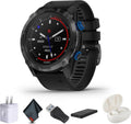 Garmin Descent Mk2i, Watch-Style Dive Computer with Air Integration, Multisport Smartwatch, Titanium Carbon Gray DLC with Black Band Bundle with Microfiber Cleaning Cloth + Wireless Earbuds