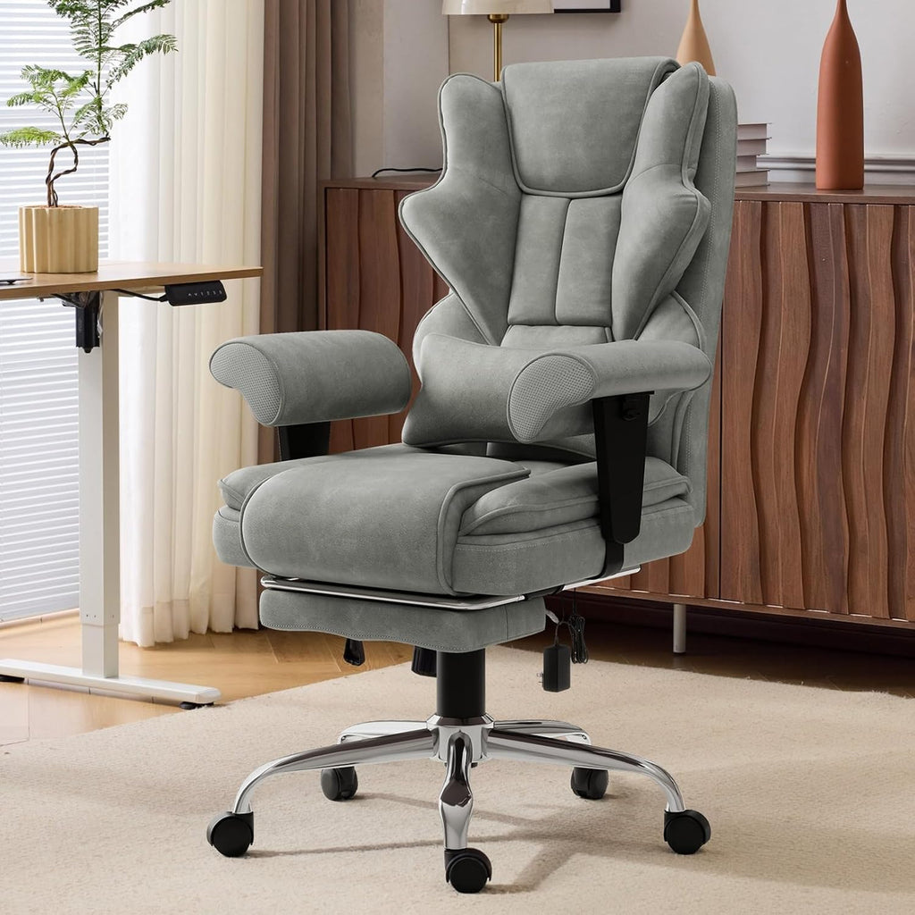 7-Point Massage Office Chair,Heated Manageral Chair,Ergonomic Executive Chair with Footrest,Adjustable Armrest，Computer Chair for Offices, Study Areas, Gaming Spaces,Gray