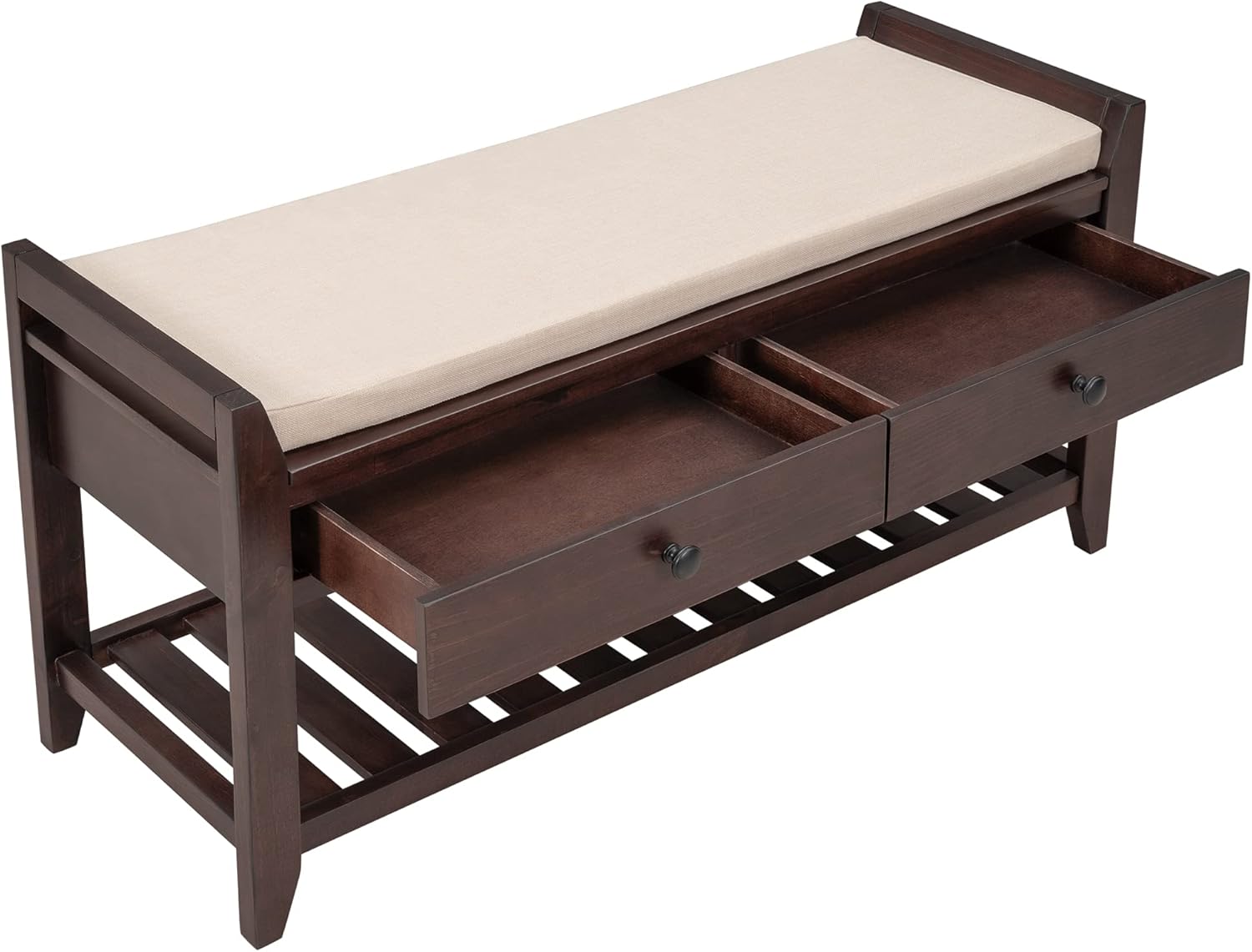 Harper & Bright Designs TREXM Shoe Rack with Cushioned Seat and Drawers, Multipurpose Entryway Storage Bench (Espresso)