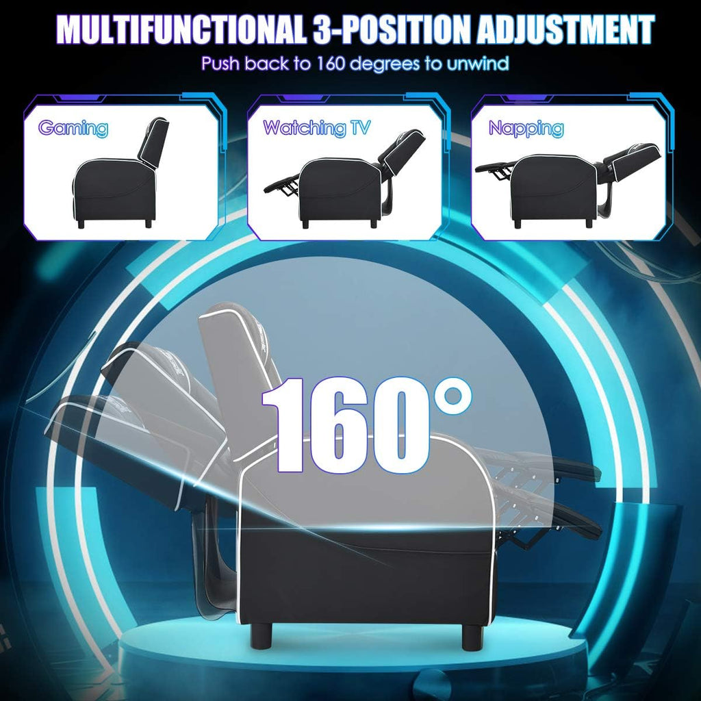 GORELAX Modern Massage Gaming Recliner Chair, PU Leather Home Theater Recliner Chairs w/Footrest and Massage, Racing Style Sofa Chair for Living Bedroom Gaming Room