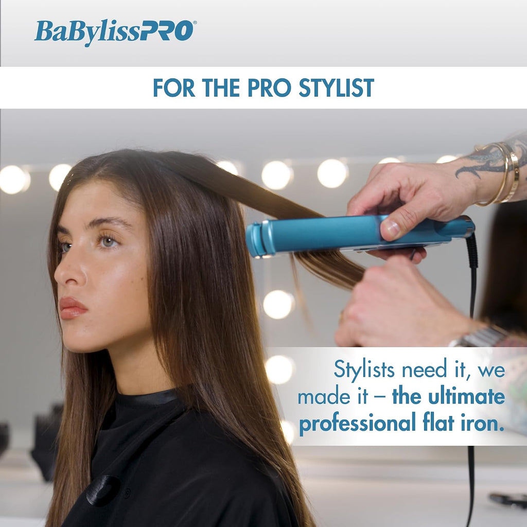 BabylissPRO Nano Titanium Ionic Hair Straightener, Professional Flat Iron for All Hair Types