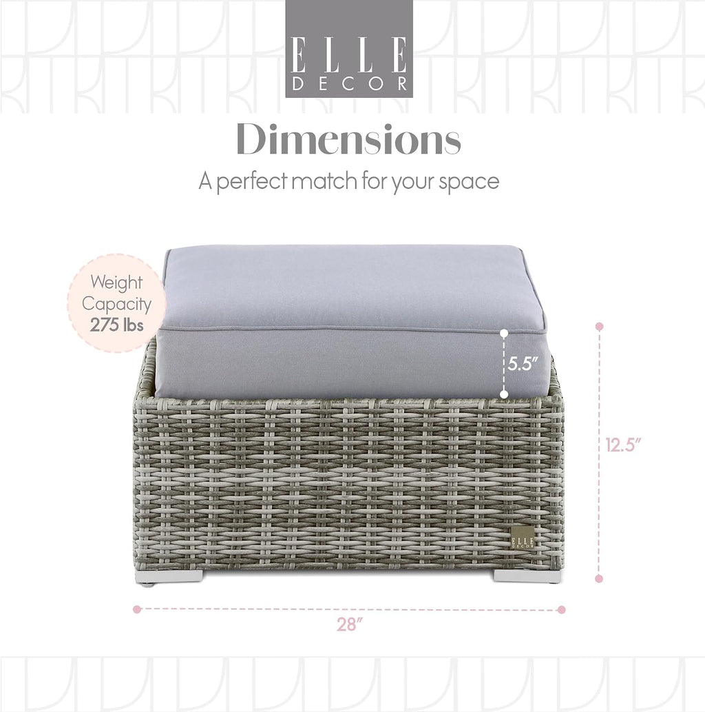 Elle Decor Vallauris Patio Outdoor Furniture Collection, Premium All Weather Wicker, Ottoman, Gray